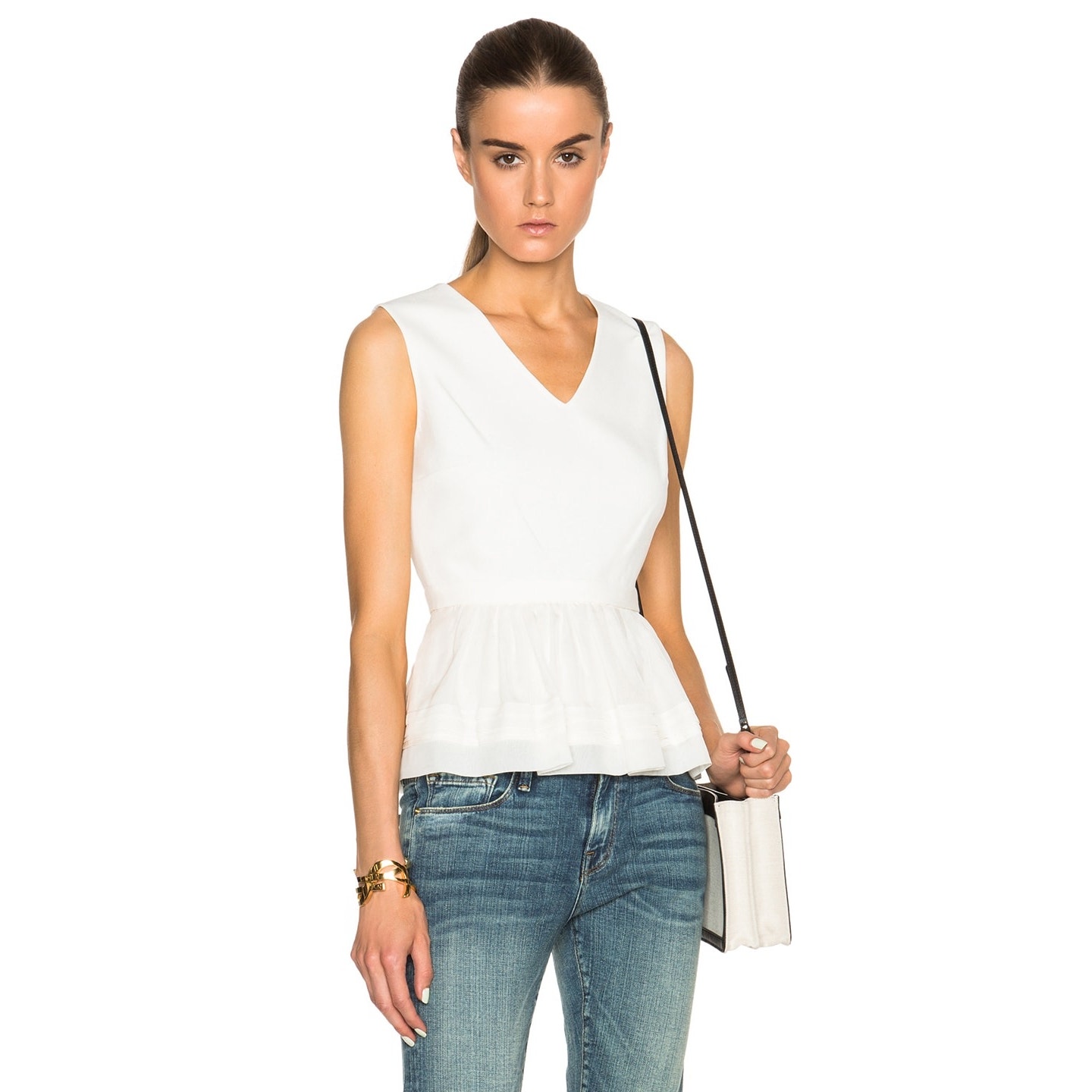 Diane Von Furstenberg Hazelle Powder White Peplum Tank Top Blouse Cream Size 14